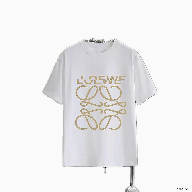 LOEWE Gold Hot-stamped Logo Light Luxury Style White T-Shirt