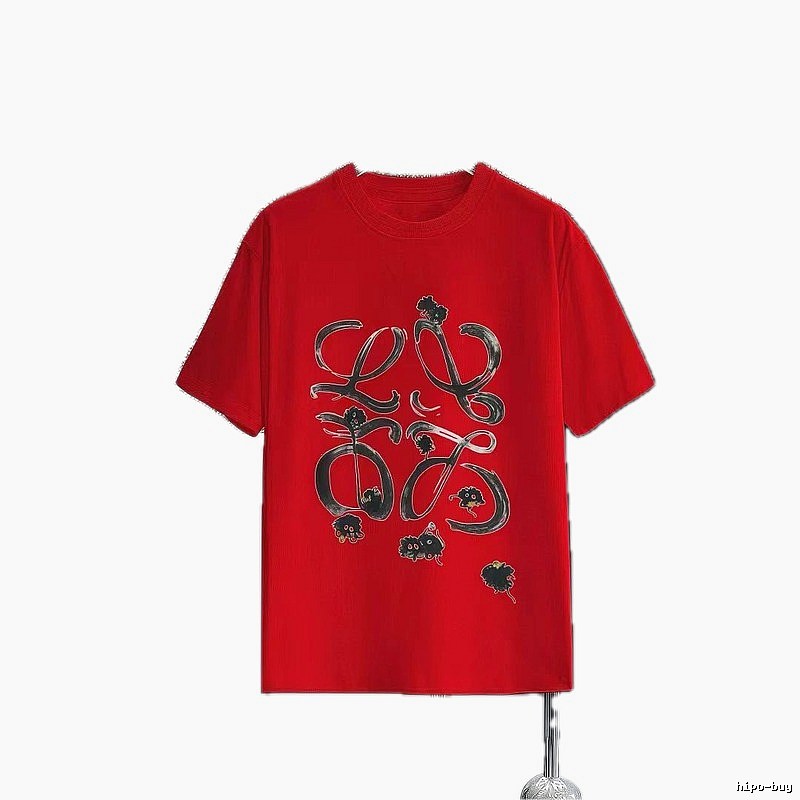 LOEWE Graffiti Casual Style Red Short-sleeve T-shirt