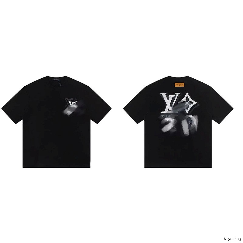 Louis Vuitton Blurred Print Street Style Black T-Shirt