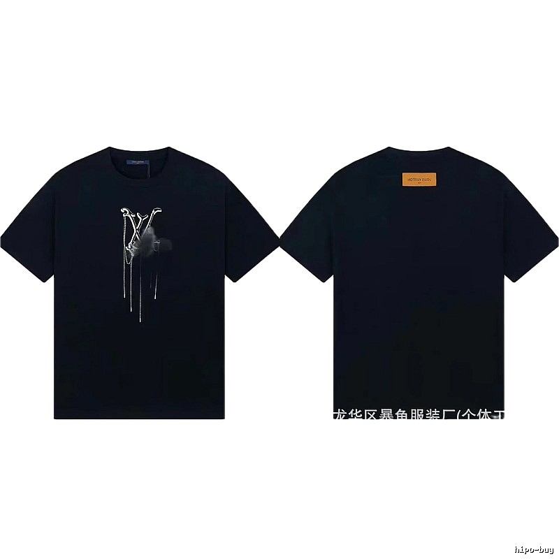 Louis Vuitton Chain Print Trendy & Cool Style Black T-Shirt