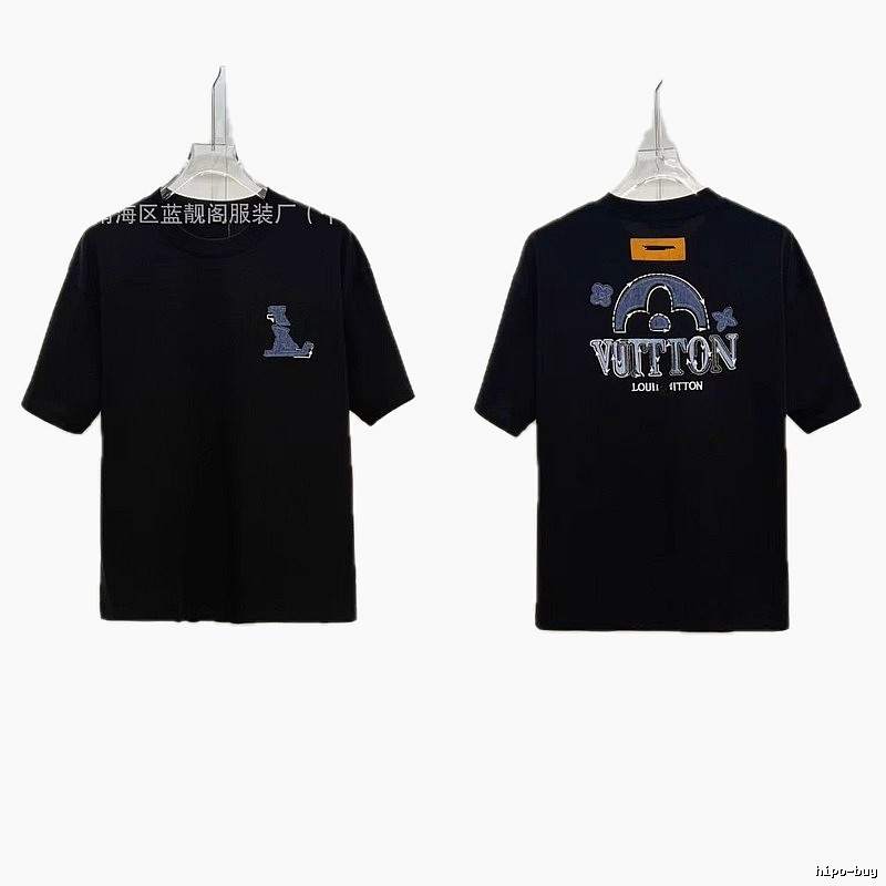 Louis Vuitton Embroidered Streetwear-style Black Short-sleeve T-shirt