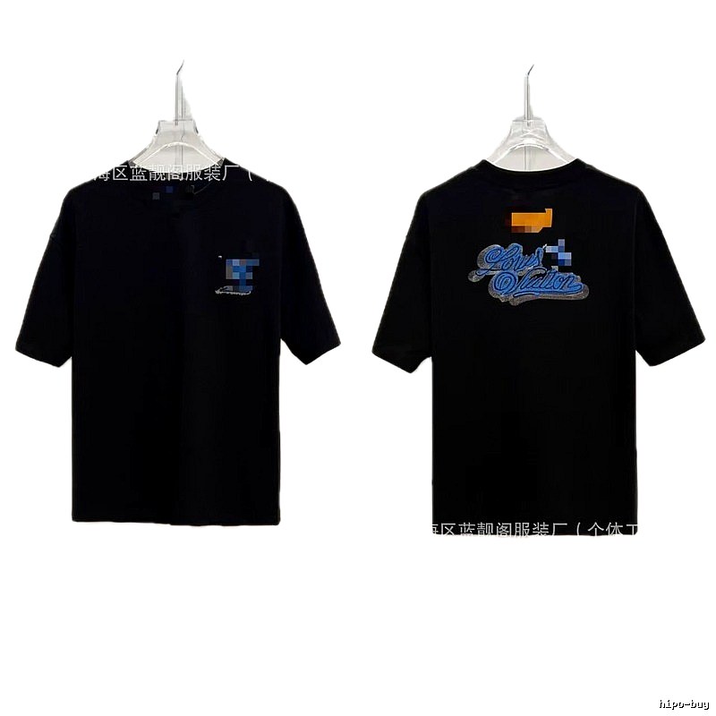 Louis Vuitton Embroidered Trendy Style Black T-Shirt