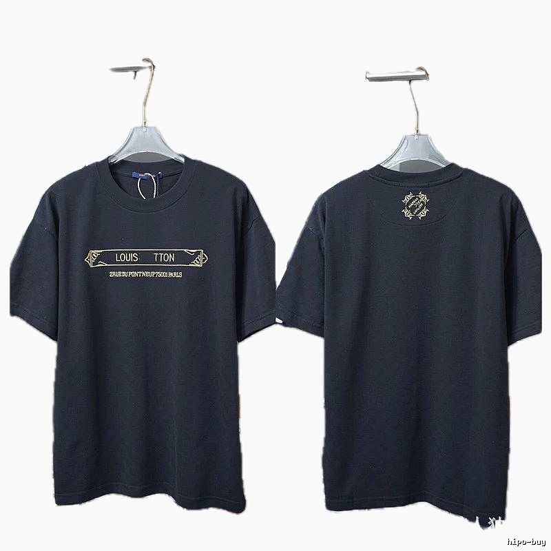 Louis Vuitton Embroidered Trendy Style Black T-Shirt