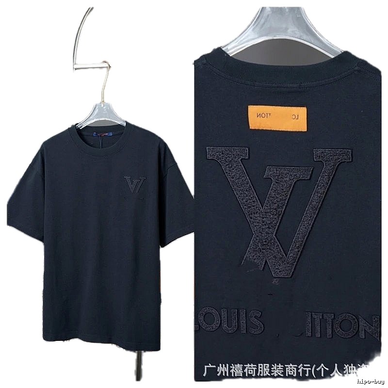 Louis Vuitton Flocked Casual Style Black Short-sleeve T-shirt