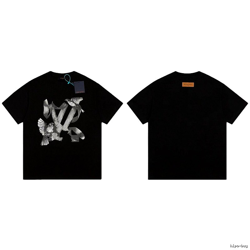 Louis Vuitton Flying Birds Collection Street Style Black T-Shirt