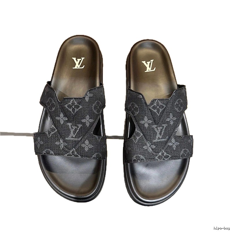 Louis Vuitton Monogram Light Luxury Style Black Slides