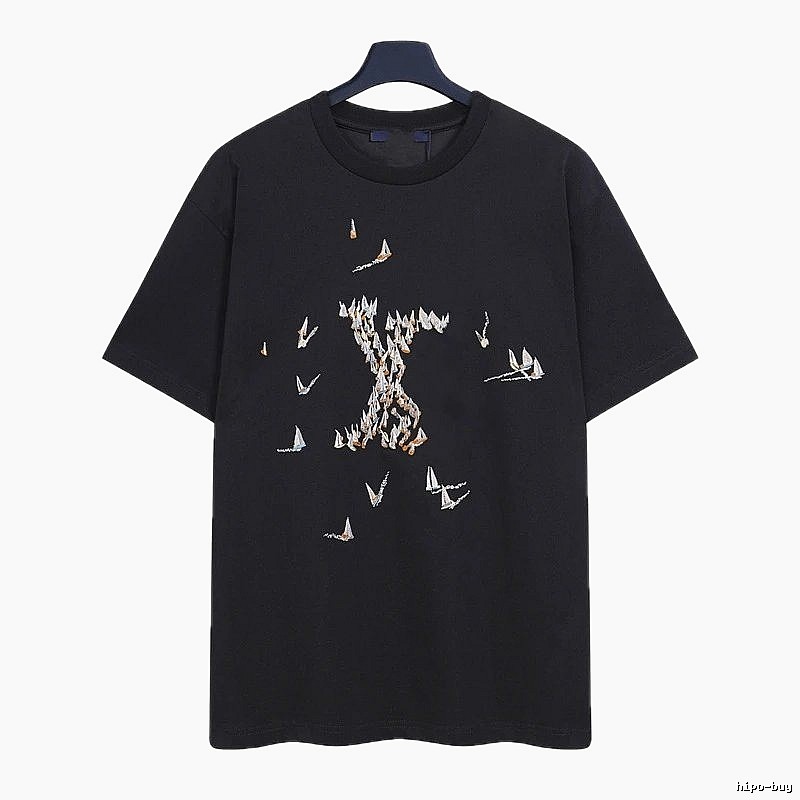 Louis Vuitton Sailboat Embroidered Trendy Black T-Shirt