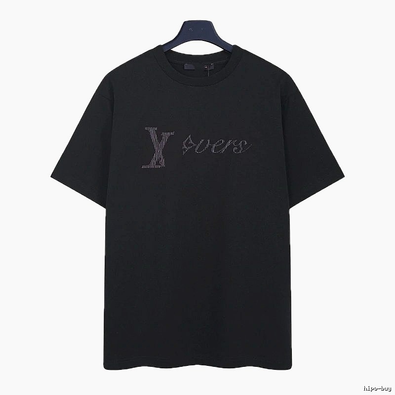 Louis Vuitton Trendy Black T-Shirt with Letter Embroidery
