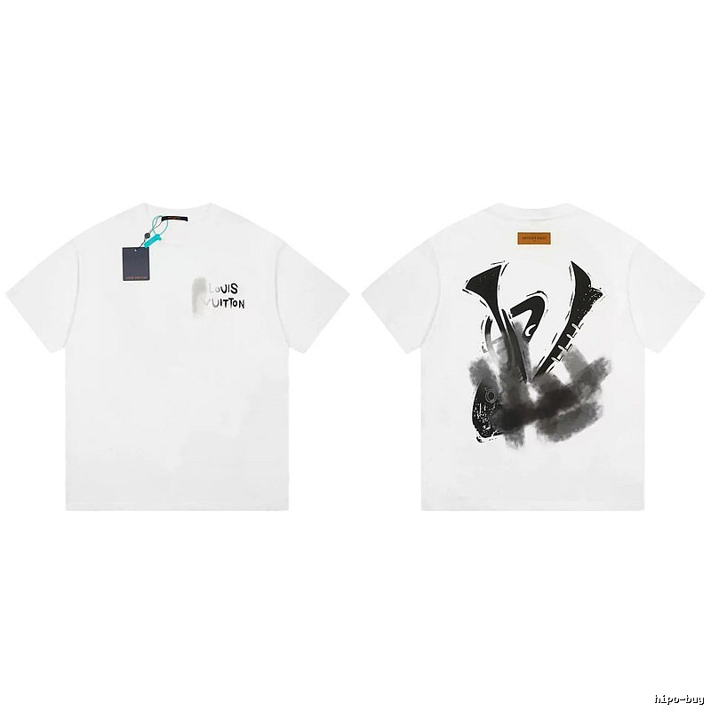 Louis Vuitton Trendy White Short-sleeve T-shirt with Ink Wash Print