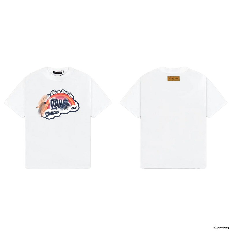 Louis Vuitton Vintage-style White T-Shirt with Rainbow Print