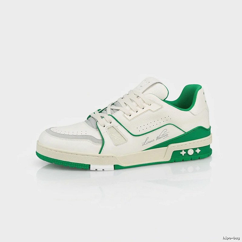 LV White and Green Retro Style Sneakers