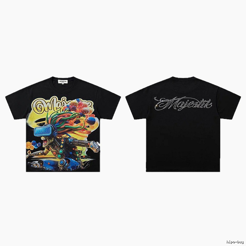 MAJESTIK Cyber Print Street Style Black T-Shirt