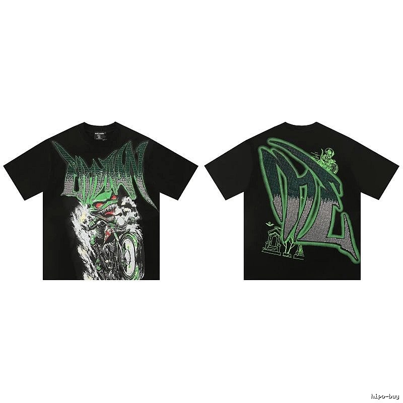 Mixed Emotion Motorcycle Gothic Style Black and Green Short Sleeve T-Shirt
