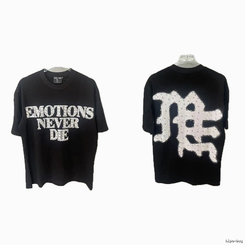 Mixed Emotion Rhinestone Street Style Black Short-sleeve T-shirt