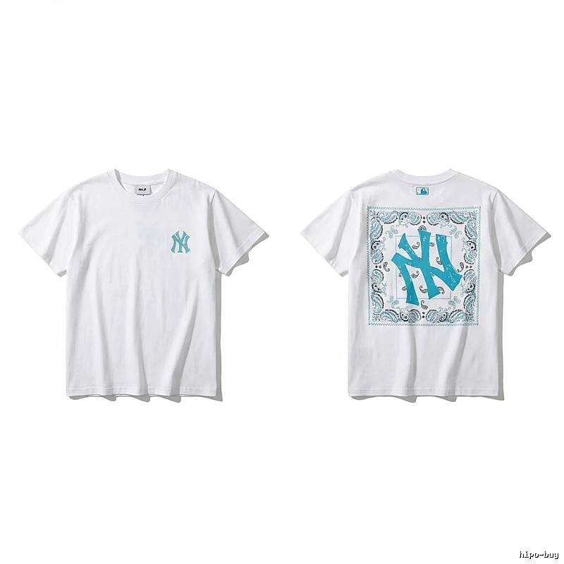 MLB retro-style white T-shirt with cashew flower pattern