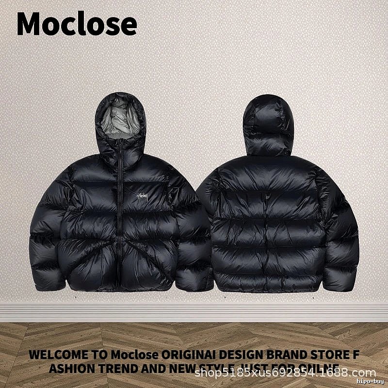 Moclose Classic Puffer jacket Black Glossy Hooded for Daily Styling