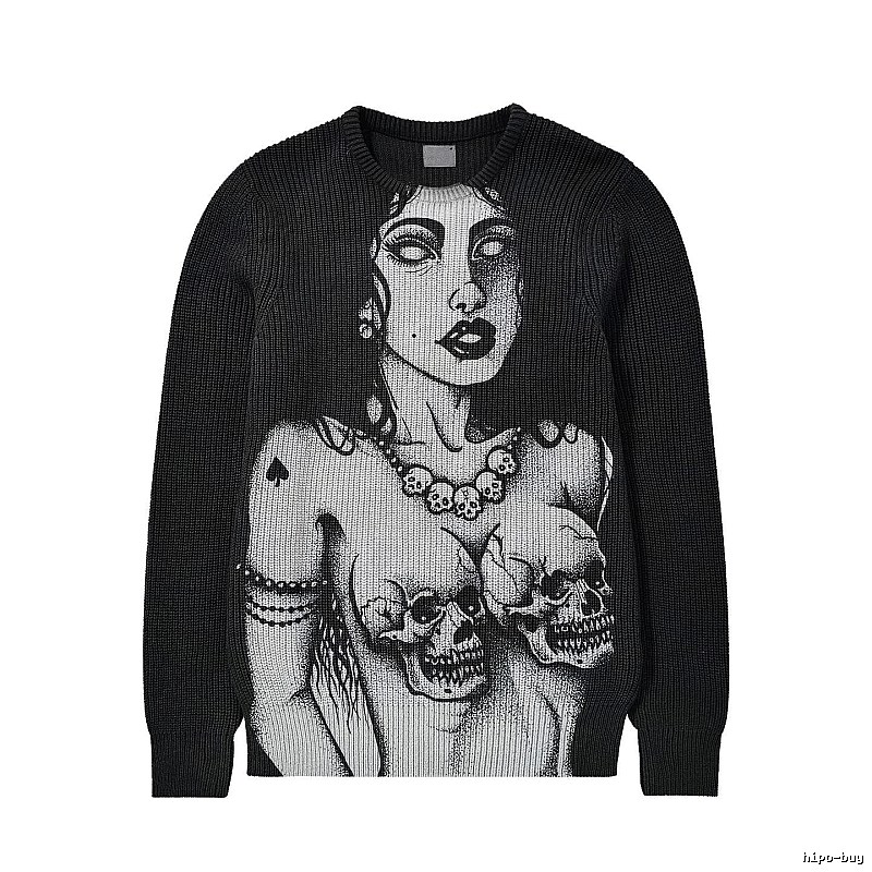 Monogram Anime graphic sweater Black Knit Top for Casual Outfits