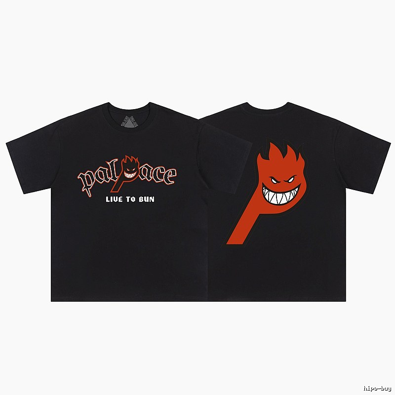 Palace Flame Print Street Style Black Short-sleeve T-shirt