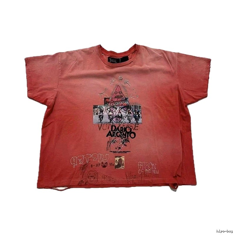 Paly Hollywood Vintage Distressed Dirty Orange Printed T-Shirt