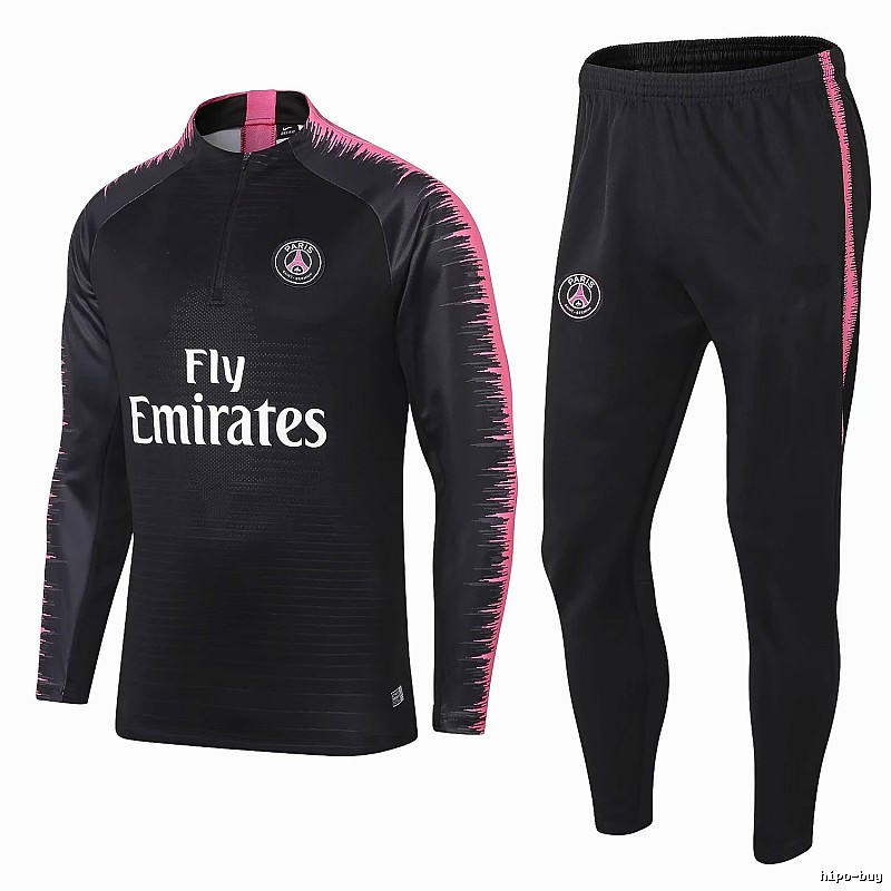 Paris Saint-Germain 2018-19 Sleeve-Print Detail Black Training Tracksuit Set Daily Styling