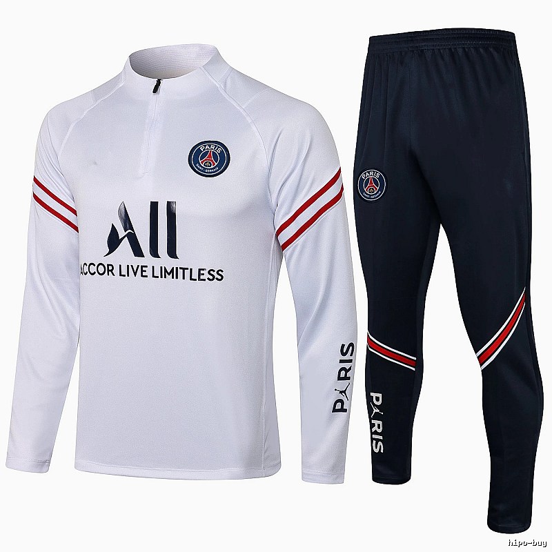 Paris Saint-Germain 2021-22 White Training Tracksuit Set Relaxed Styling