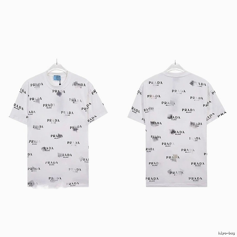 Prada All-over Print Streetwear Style White Short-sleeve T-Shirt