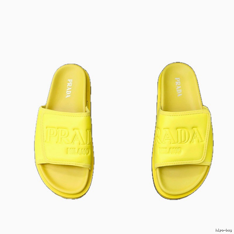 Prada Embossed Collection Minimalist Style Yellow Slide Sandals