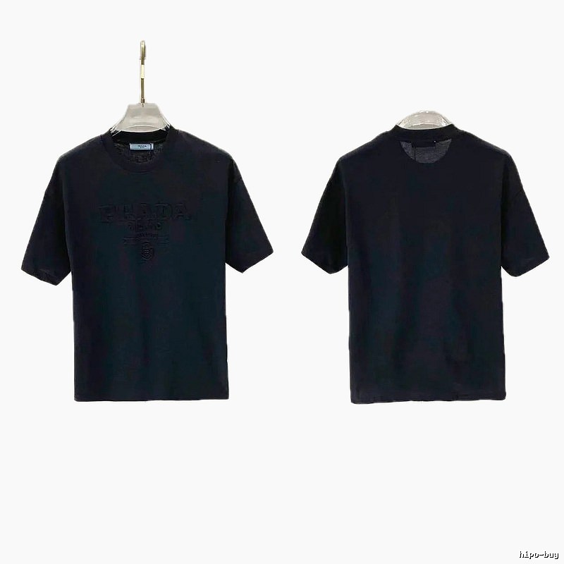 Prada Embossed Minimalist Style Black Short-sleeve T-shirt