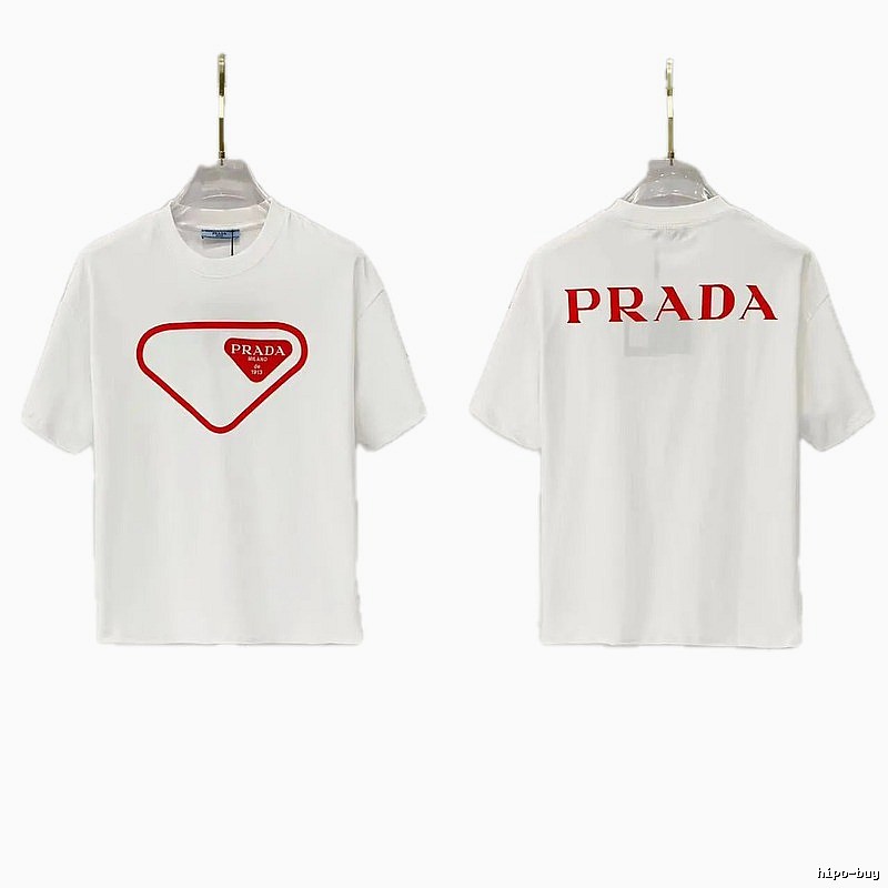 Prada Inverted Triangle Minimalist Style White Short-sleeve T-shirt