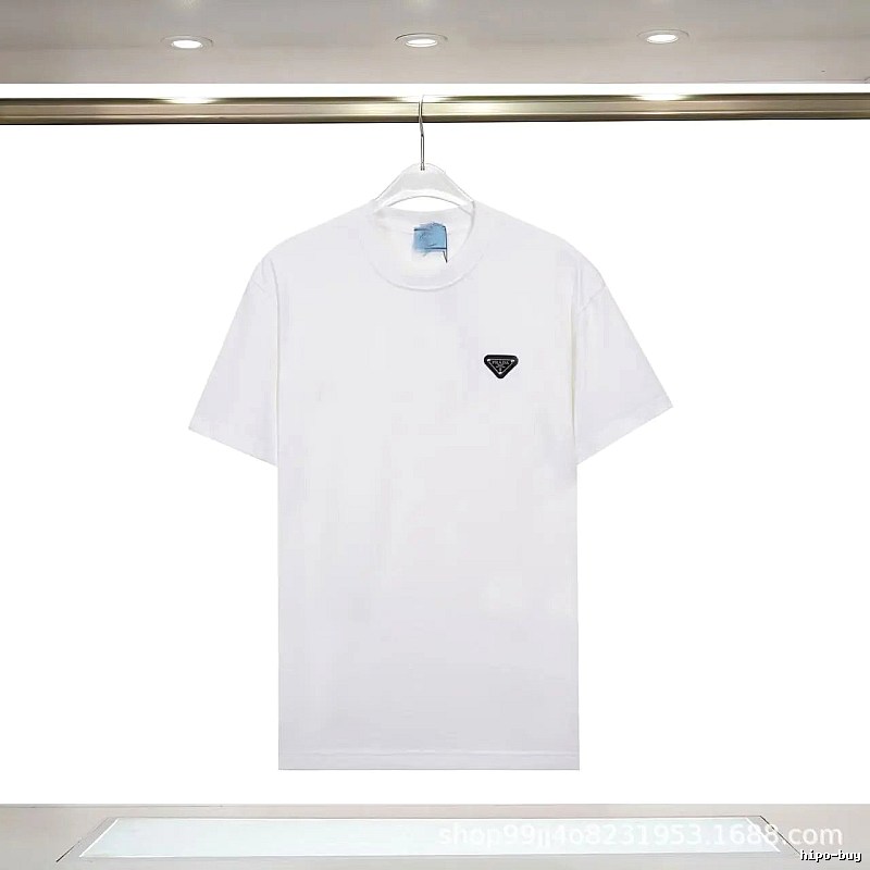 Prada Triangle Logo Minimalist Style White Short-sleeve T-shirt