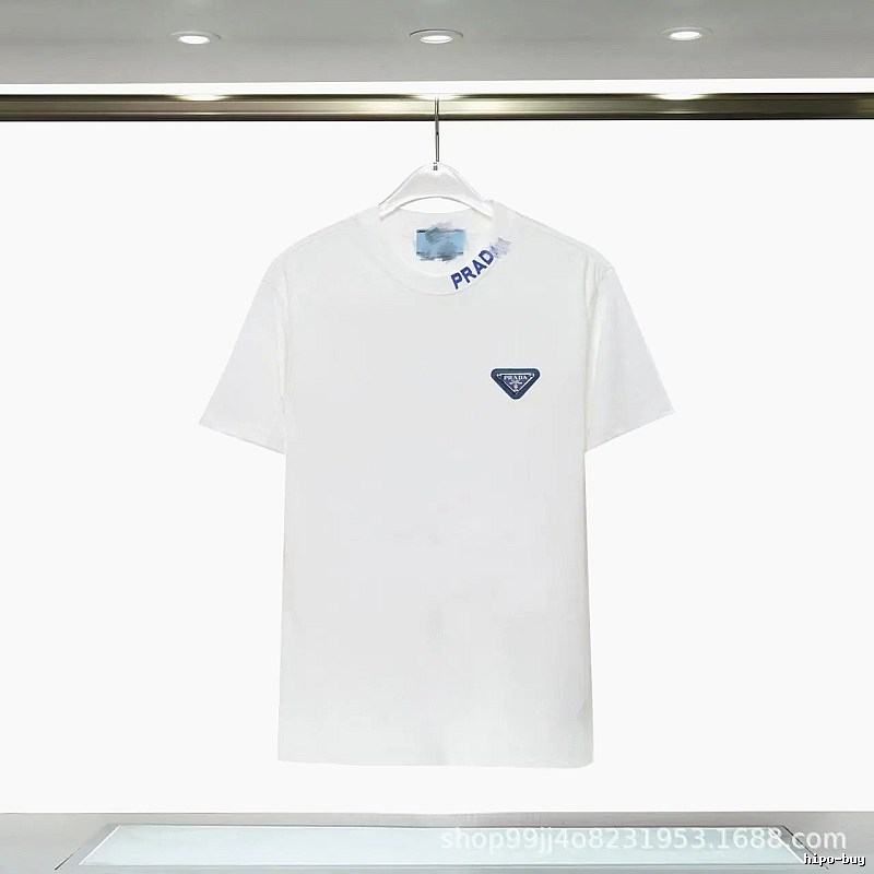 Prada Triangular Logo Minimalist Style White Short-sleeve T-shirt