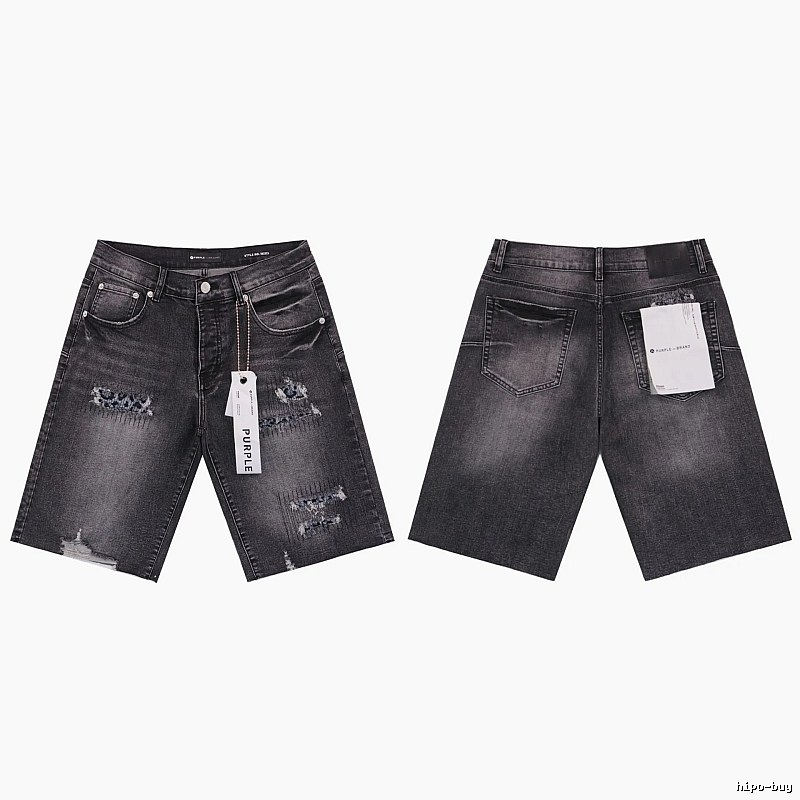 PurpleGodspeed High Street Ripped Black Gray Denim Shorts