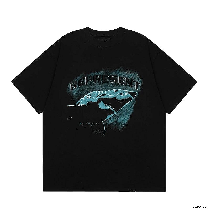 Represent Shark Print Retro Style Black T-Shirt