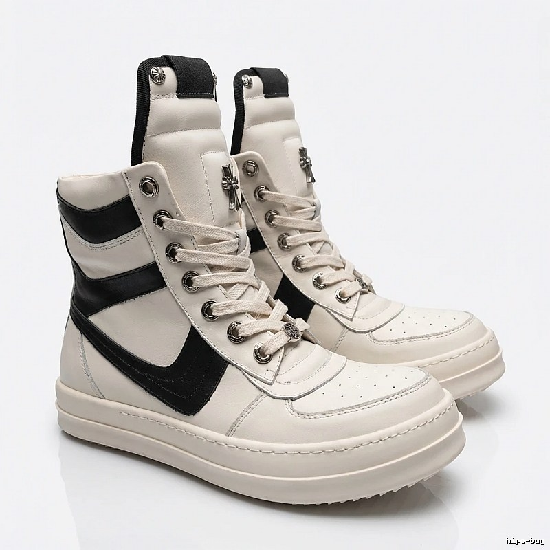 Rick Owens black and white spliced high-top shoes