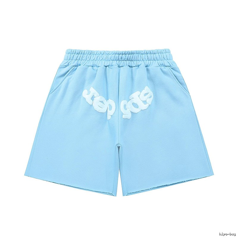 Sp5der letter-style light blue shorts