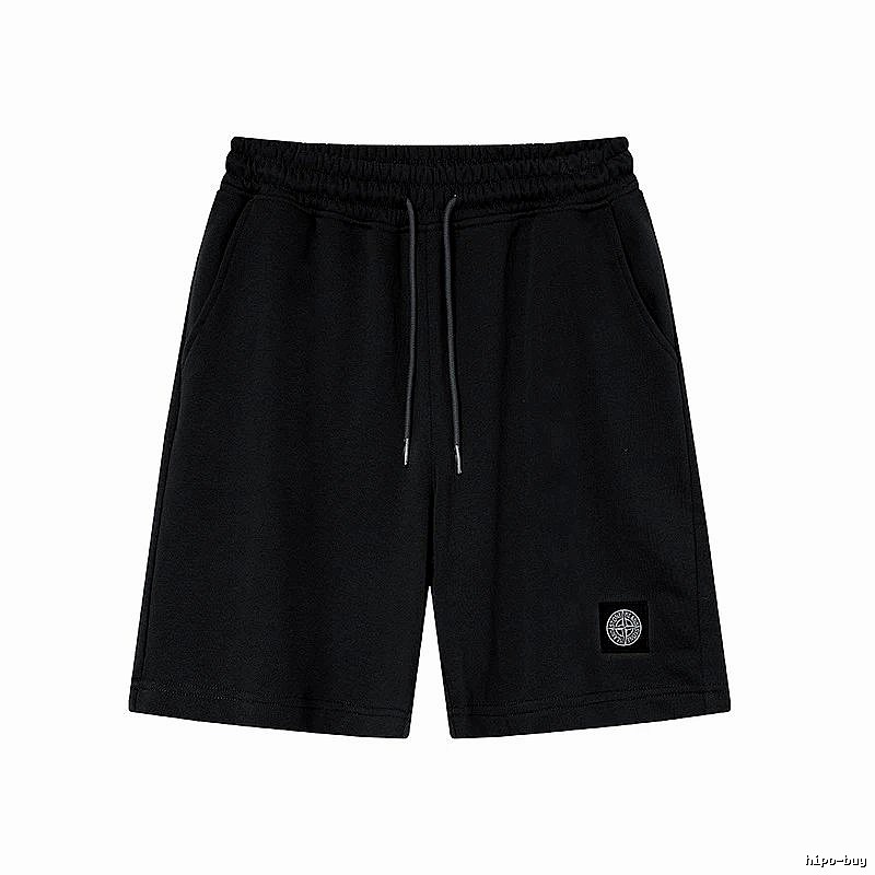 Stone Island Badge Casual Style Black Sports Shorts