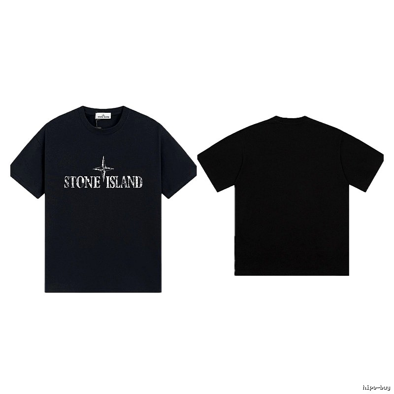 Stone Island Classic Distressed Street Style Black Short Sleeve T-Shirt
