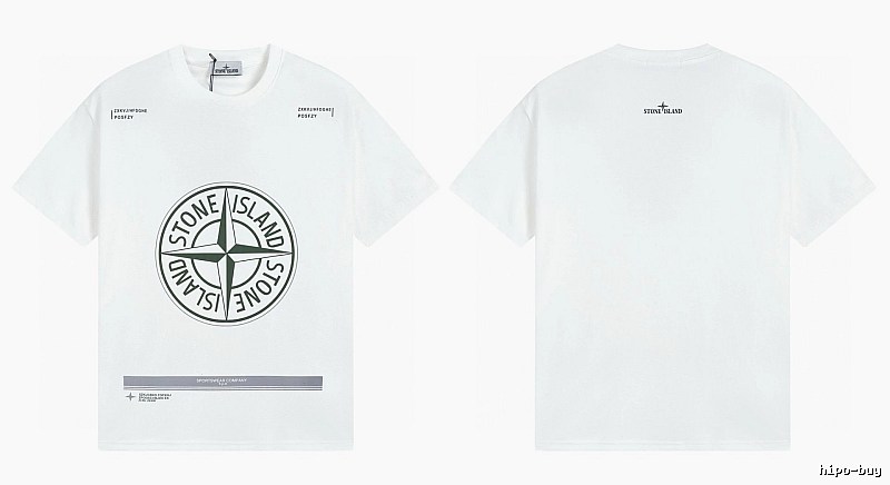 Stone Island Compass Print Casual Style White Short-sleeve T-shirt