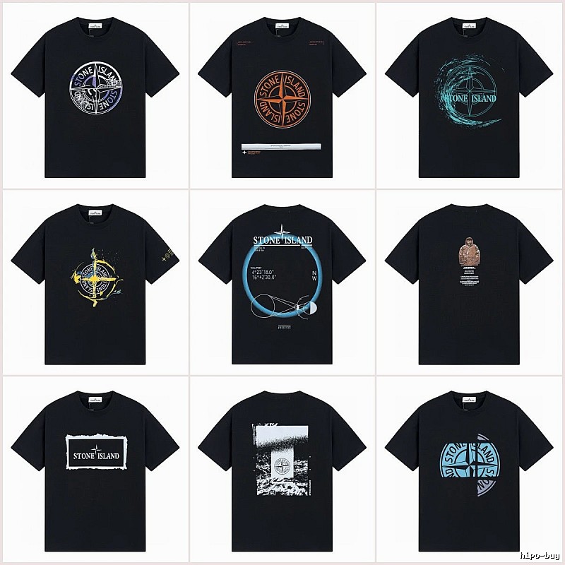 Stone Island Compass Print Street Style Black T-Shirt