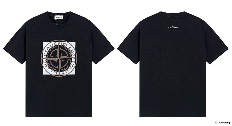 Stone Island Compass Print Street Style Black T-Shirt