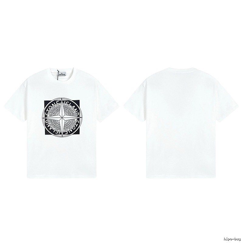 Stone Island Compass Print Street Style White T-Shirt