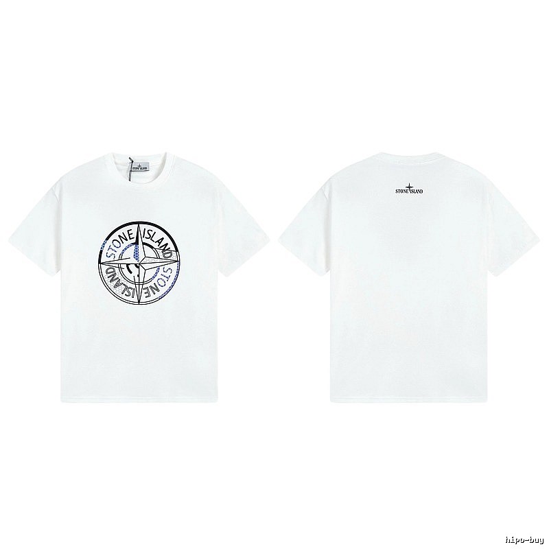 Stone Island Compass Print Street Style White T-shirt