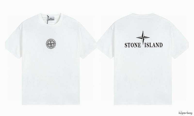Stone Island Printed Street Style White Short Sleeve T-shirt