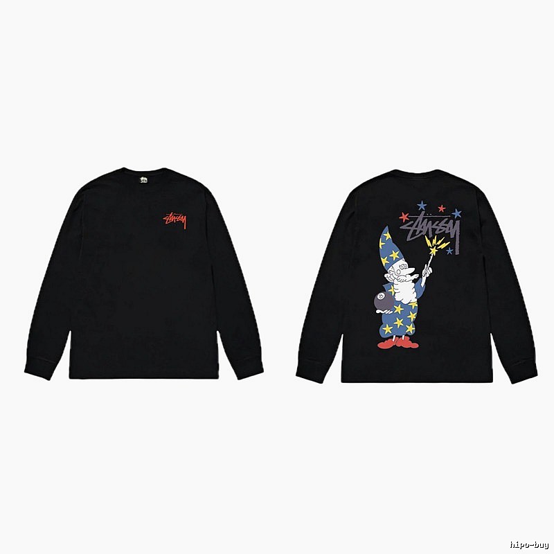 Stussy cartoon fun style black long-sleeved shirt
