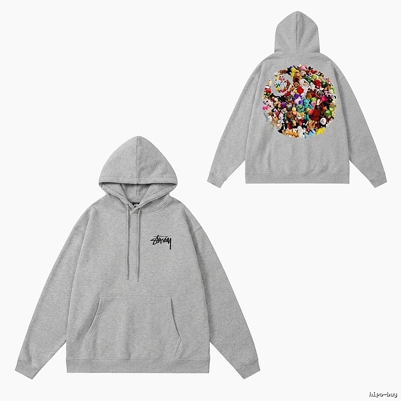 Stussy cartoon print style light gray hoodie