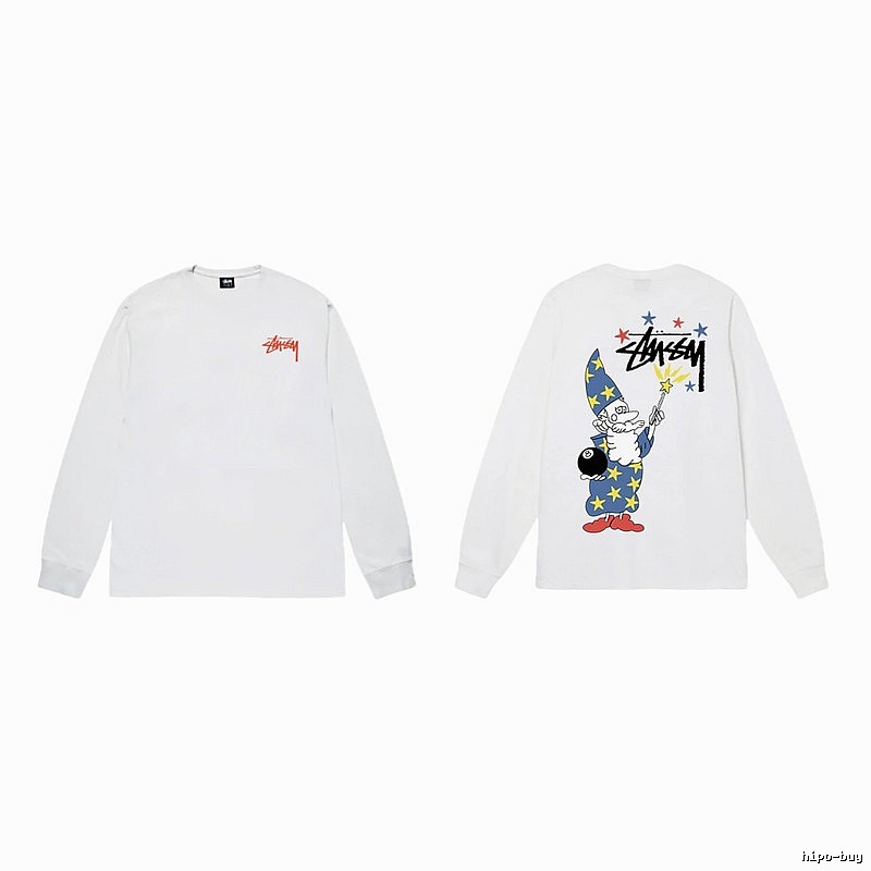 Stussy cartoon print style white long T-shirt