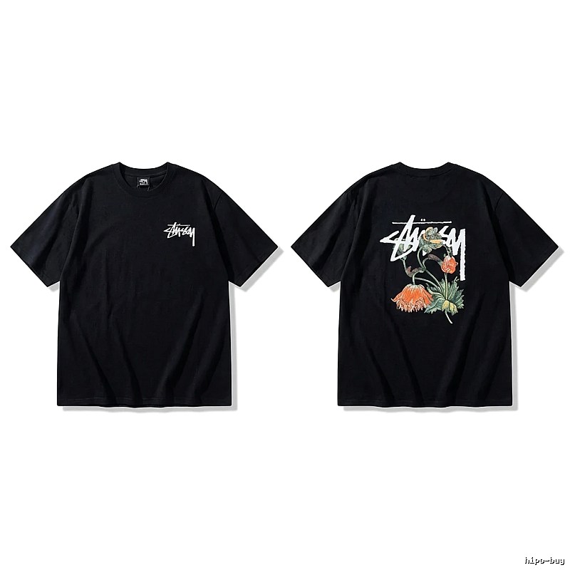Stussy floral-style black T-shirt
