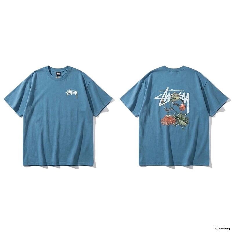Stussy floral-style blue T-shirt