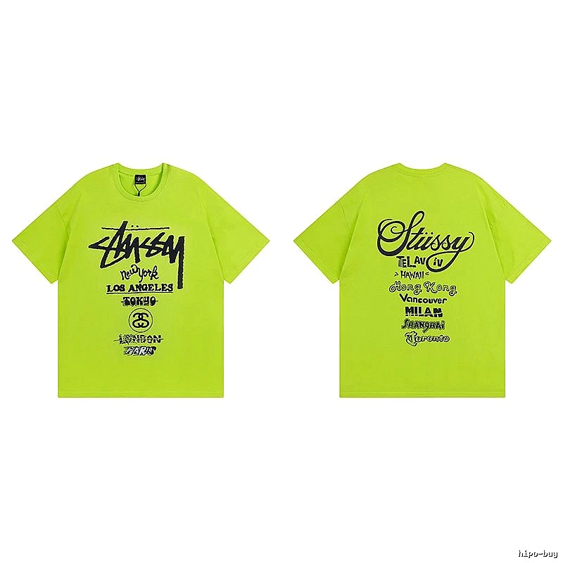 Stussy Fluorescent Green Spider Graphic T-Shirt Soft Neutral Logo