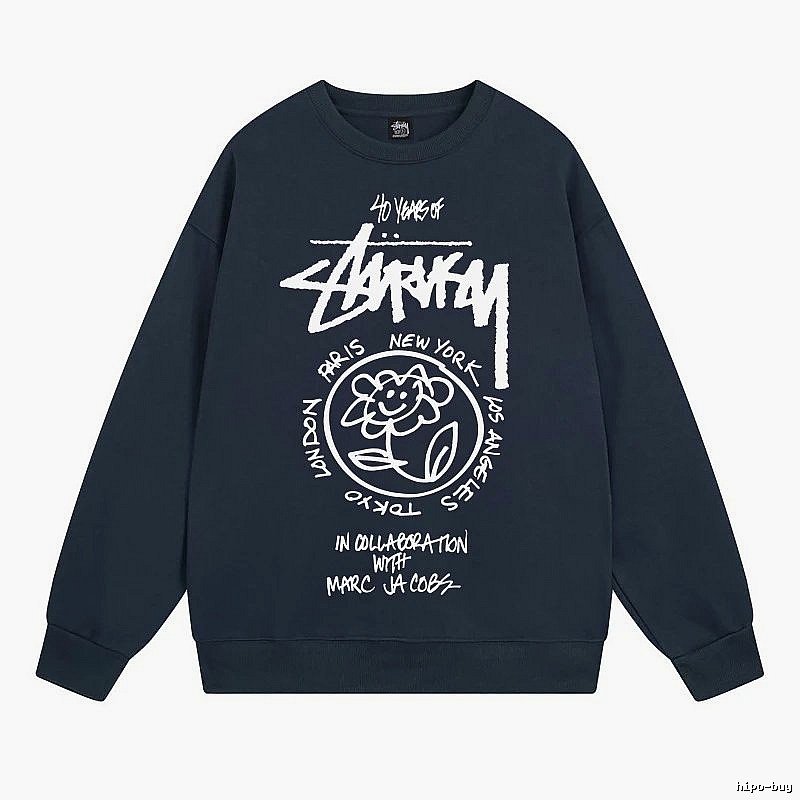 Stussy Navy Style 539 Graphic SweatShirt Poolside Style